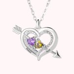 Personalized Cupid's Arrow Heart Necklace with 2 Birthstones & Names Valentine's Day Couple Gift for Women