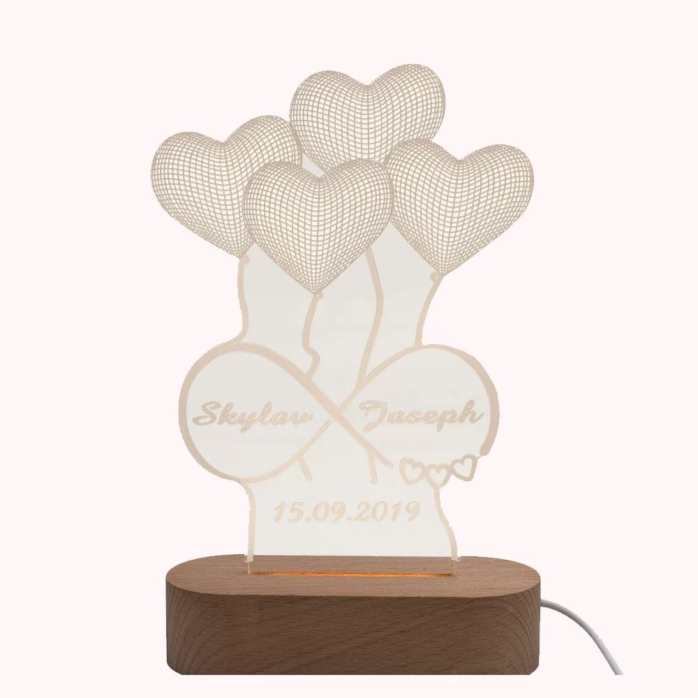 Double Name & Date 3D Illusion Lamp Night Light Gift Her