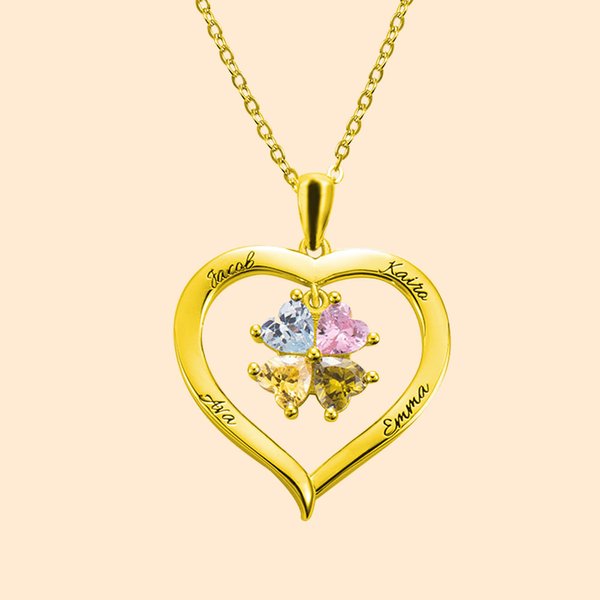 Collier en Cœur Personnalisé avec 1-8 Prénoms Gravés et Pierres de Naissance Collier d'Argent pour Maman Cadeau Anniversaire Fête des Mères