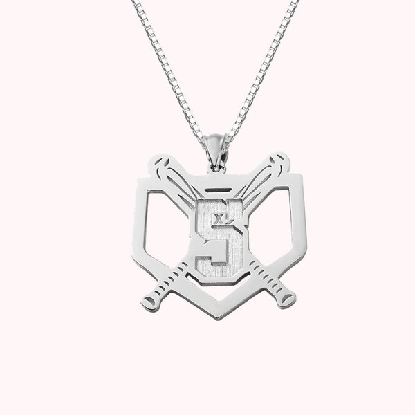 Baseball Bat Number Sport Necklace in Sterling Silver