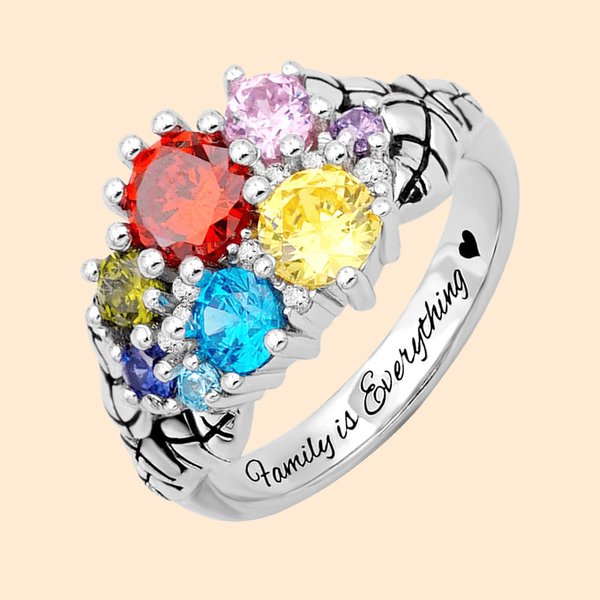 Anello da giardino con pietra di nascita a forma di fiore della famiglia