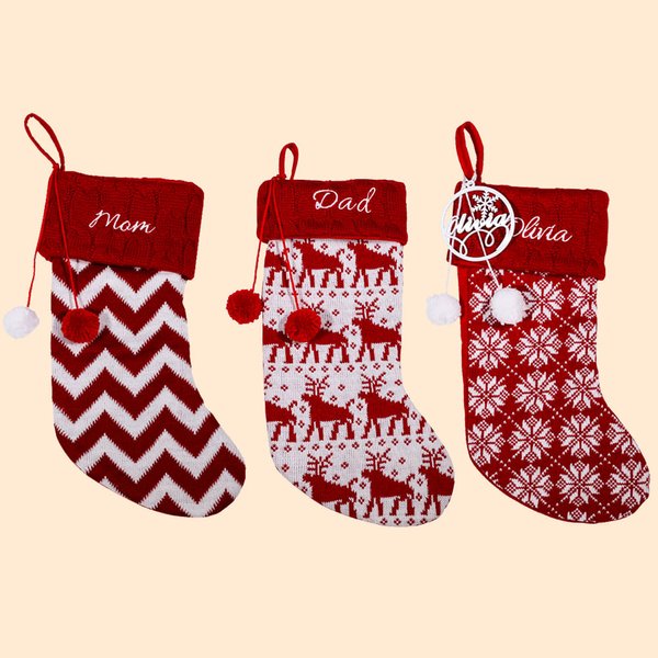 Calza di Natale personalizzata Calza a maglia ricamata con nome Borsa regalo Decorazione per la casa Regalo di Natale per la famiglia Bambini