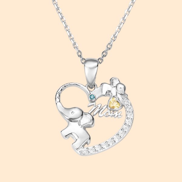Forever Heart Madre Hija Elefante Collar con piedra de nacimiento