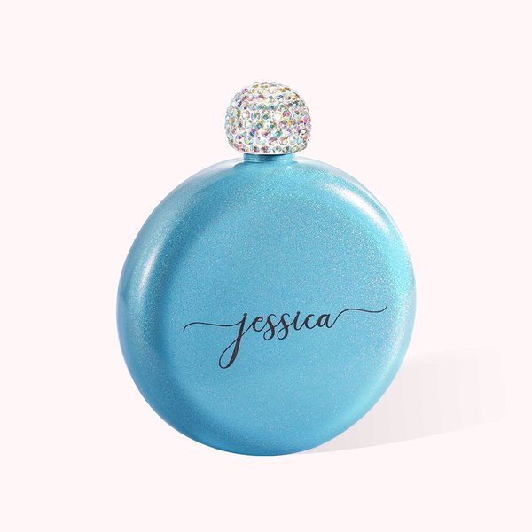 Personalised Round Flasks with Rhinestone Lid Ideal Gift for Girls