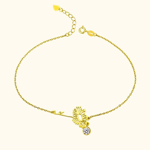 Gepersonaliseerde Geboorte Bloemen Armband met Geboortesteen Moederdag Cadeau voor Vrouwen