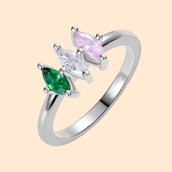Bague Personnalisée avec Pierre de Naissance Cadeau Anniversaire pour Mère Famille