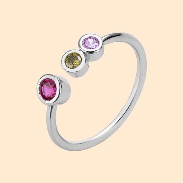 Anello minimalista aperto con pietre di nascita impilate su ordinazione