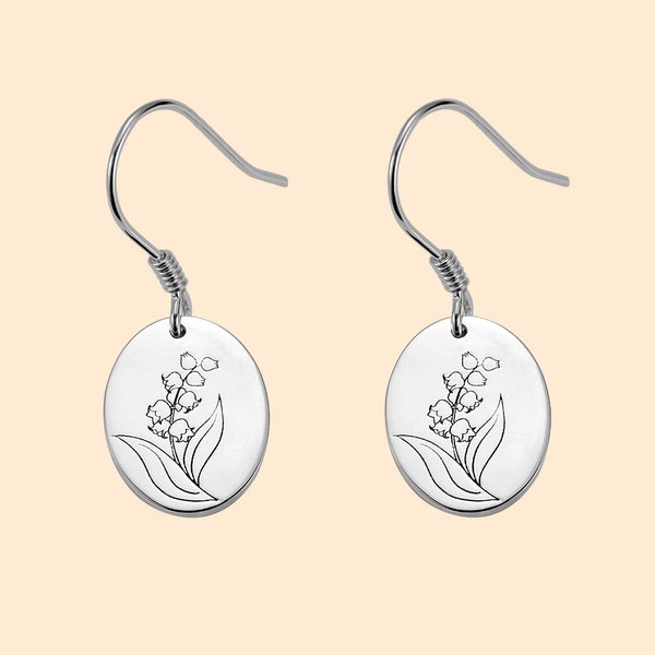 Pendientes Personalizados Mes de Nacimiento Flor con Grabado en la Parte Posterior