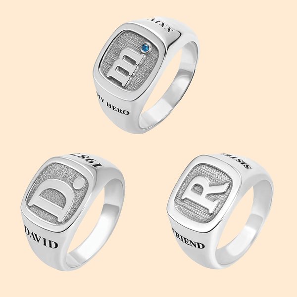 Personalisierte eingraviert Unisex Sterling Silber Initial Signet Ring Geburtstag Geschenk für Familie