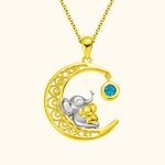 Custom Moon Mother & Child Elephant Necklace with Birthstone