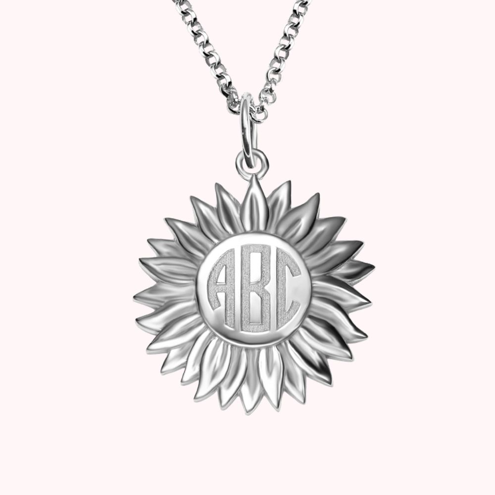 Personalised Sunflower Block Monogram Necklace