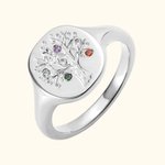 Personalized 1-8  Birthstone Family Tree Sterling Silver Signet Ring Dainty Jewelry Birthday Mother's Day Gift for Mom Grandma