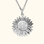 Zonnebloem ketting gegraveerd blok monogram