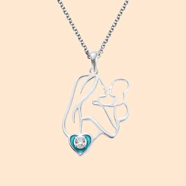 Collier à Personnaliser avec Pierre de Naissance Pendentif Mère Enfant Cadeau Fête des Mères Pour Maman