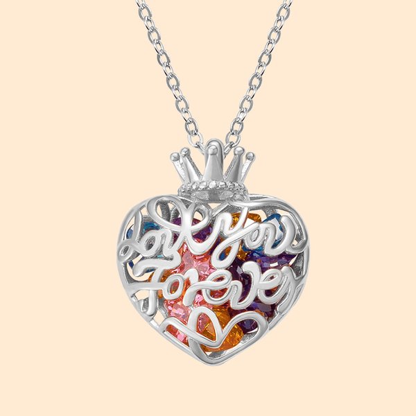 Amore per sempre Collana con gabbia di pietre di nascita a forma di corona di cuore
