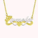 Collier Personnalisé avec Prénom avec Pierres Inscrustées Plaque de Prénom Bicolore Cadeau Anniversaire pour Ami