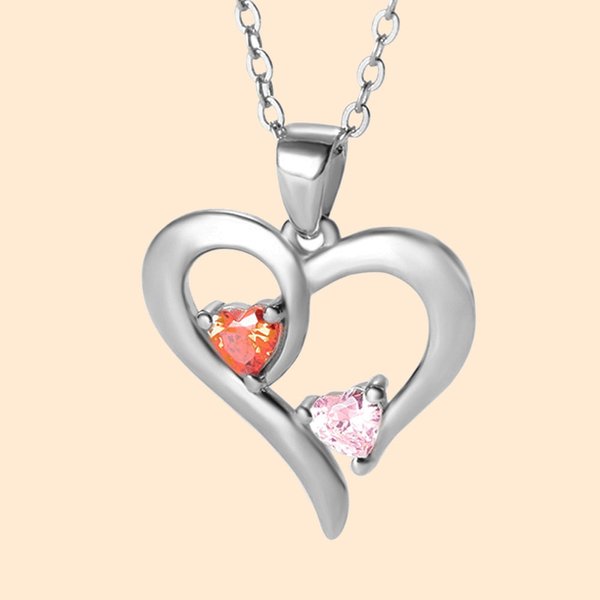Collier de Coeur Personnalisé avec 2 Noms Gravés et Pierres de Naissance Cadeau Anniversaire Fête des Mères pour Femme