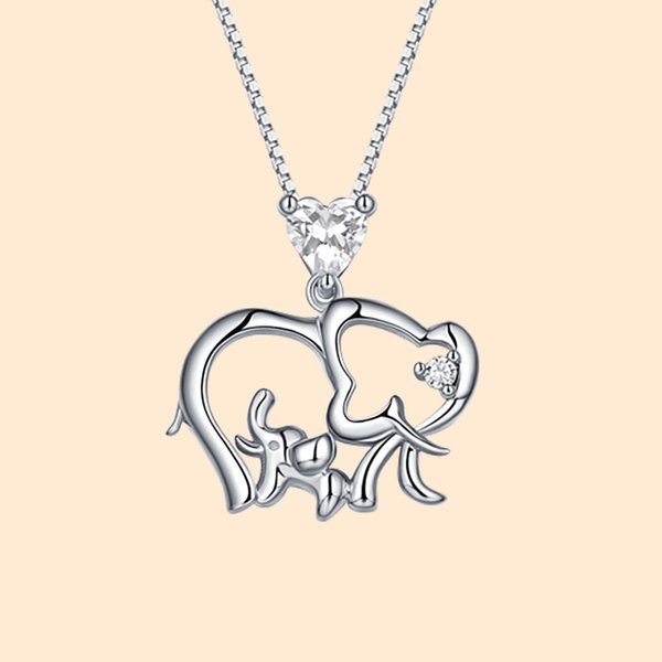 Collana Elefante Madre Bambino in argento sterling con pietra di nascita personalizzata