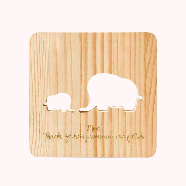 Veilleuse en Bois Personnalisée avec Texte Gravure Veilleuse Mère et Enfant Ours ou Éléphant Cadeau Familial pour Enfant