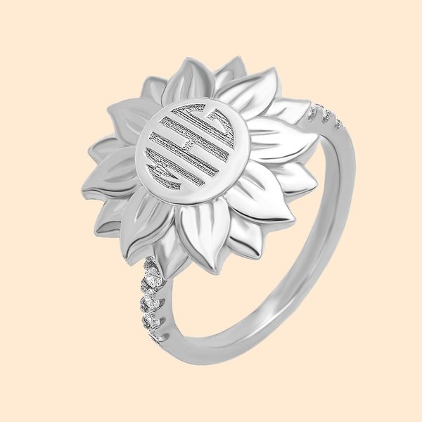 Lohko Monogrammi auringonkukka sormus Sterling Silver