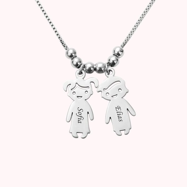 Collier avec Breloques en Forme d’Enfants Personnalisé avec Nom Cadeau d’Anniversaire et de Noël pour Maman Femme