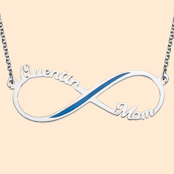 Collier à l'Infini avec Prénom Personnalisé et Ligne Bleue Cadeau d'Anniversaire pour Femme | Callie