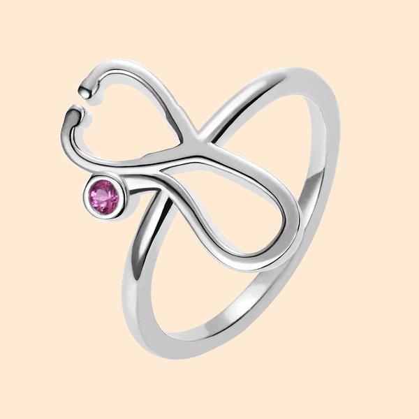 Estetoscopio Personalizado Diseño Anillo de Plata de Ley con Piedra de Nacimiento Graduación Semana de la Enfermera Regalo para Enfermera Doctor Perso