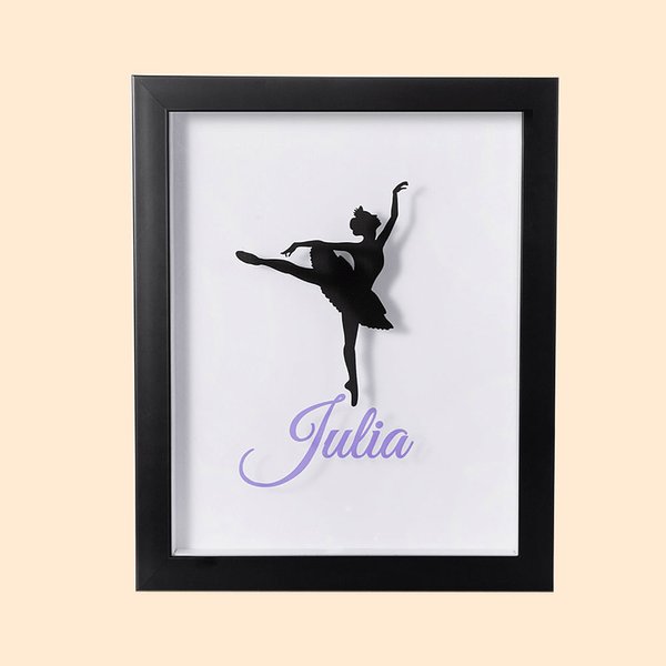 Henkilökohtainen baletti tyttö puinen varjolaatikko valokuvakehys Pin varastointi nimellä Syntymäpäivälahja ballerina tyttöille