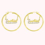 Circle Hoop Earrings with Customized Name Pendants