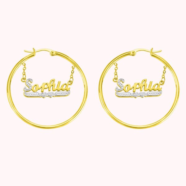 Circle Hoop Earrings with Customized Name Pendants