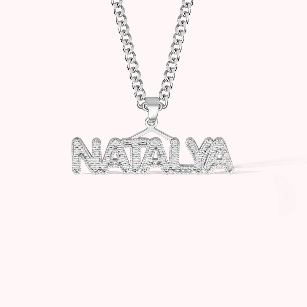 Personalisierte Herren Bling Name Halskette mit Stickerei Textur