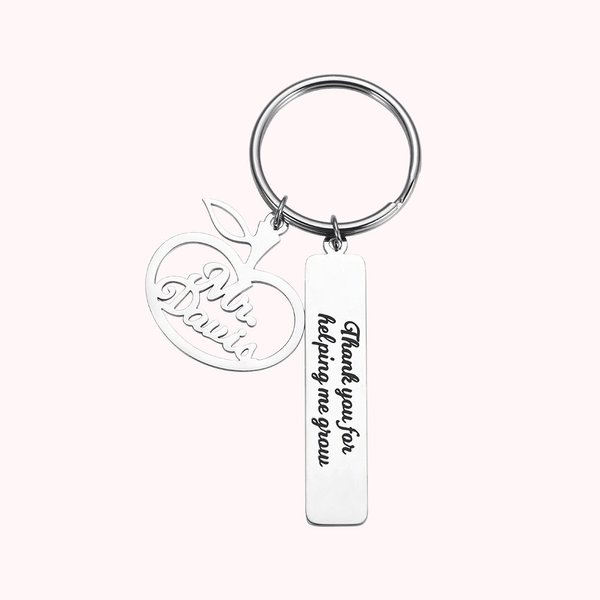 Apple Keychain with Engraved Bar Charm