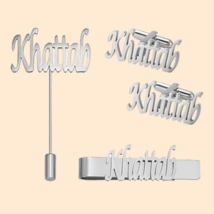 Personalizado Nombre Inicial Gemelos Corbata Bar Lapel Pin Set Cumpleaños Boda Aniversario Regalo para Hombres