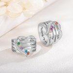 Personalised 1-8 Birthstones Heart Design Ring with Engraved Names Family Jewellery Birthday Mother's Day Gift for Women