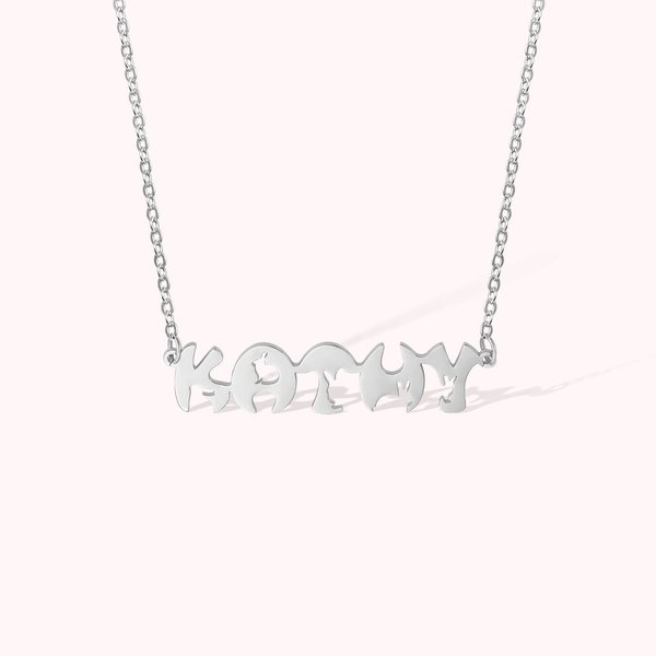 Collier Barre Prénom Personnalisé en Police de Lapin Cadeau d'Anniversaire Fête pour Femme Enfant