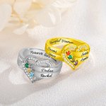 Personalised 1-8 Birthstones Heart Design Ring with Engraved Names Family Jewellery Birthday Mother's Day Gift for Women