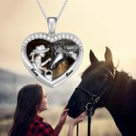 Collier de Cœur Personnalisé avec Prénoms et Photo Pendentif Cheval & File Cadeau Anniversaire Saint-Valentin pour Amoureuse de Cheval