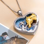 Collier de Cœur Personnalisé avec Prénoms et Photo Pendentif Cheval & File Cadeau Anniversaire Saint-Valentin pour Amoureuse de Cheval