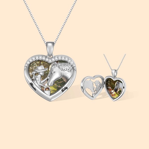 Personalizado Corazón Caballo Niña Foto Relicario Collar