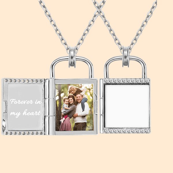 Foto Candado Locket collar de plata de ley