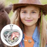 Collier de Cœur Personnalisé avec Prénoms et Photo Pendentif Cheval & File Cadeau Anniversaire Saint-Valentin pour Amoureuse de Cheval