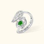 Personalized Angel Wings and Baby Feet Birthstone Ring with Engraved Text Loss Memorial Sympathy Gift for Women