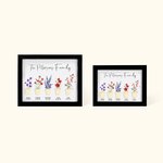 Image avec Cadre Personnalisée avec Nom et 3-6 Fleurs de Naissance Dessin d'Aquarelle Décoratif Cadau pour Famille