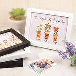 Image avec Cadre Personnalisée avec Nom et 3-6 Fleurs de Naissance Dessin d'Aquarelle Décoratif Cadau pour Famille