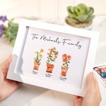 Image avec Cadre Personnalisée avec Nom et 3-6 Fleurs de Naissance Dessin d'Aquarelle Décoratif Cadau pour Famille