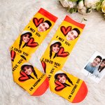 Chaussettes Motif Cœur Personnalisées avec Visage de Couple Cadeau Anniversaire Saint-Valentin pour Couple