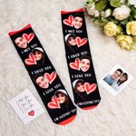 Chaussettes Motif Cœur Personnalisées avec Visage de Couple Cadeau Anniversaire Saint-Valentin pour Couple