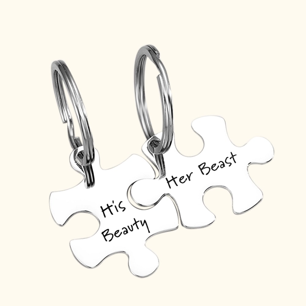 Personalized His and Hers Puzzle Piece Keychain Set