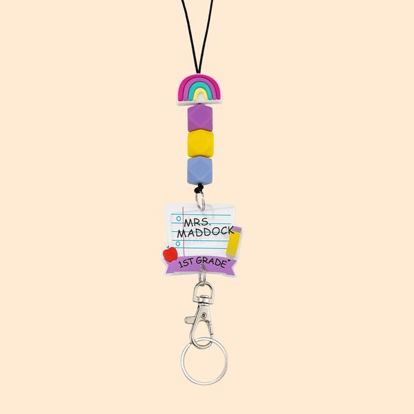 Cordón personalizado con cuentas arco iris Portacredenciales de profesor