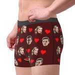 Caleçon Motif Cœur d'Amour Sous-Vêtement Personnalisé avec Photos de Visages Drôles Cadeau d'Anniversaire Saint-Valentin pour Lui
